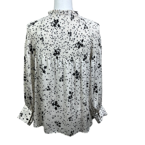 Zara Blouse Women's XS Stars and Flower Print Smocked Chest Keyhole Tie Closure - Picture 4 of 10